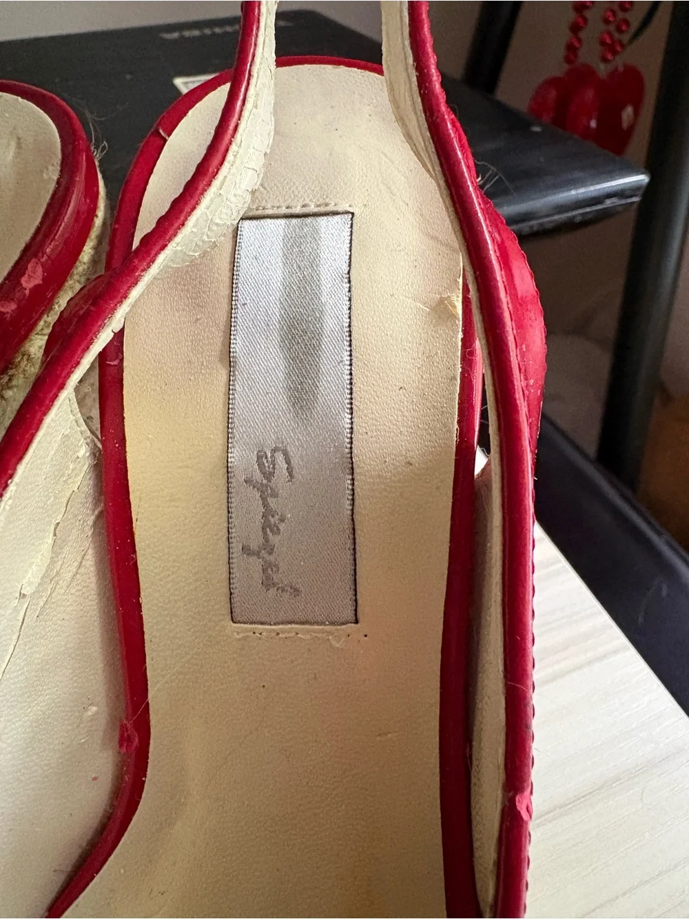 Spiegel Red Patent Peep-Toe Espadrille Wedges